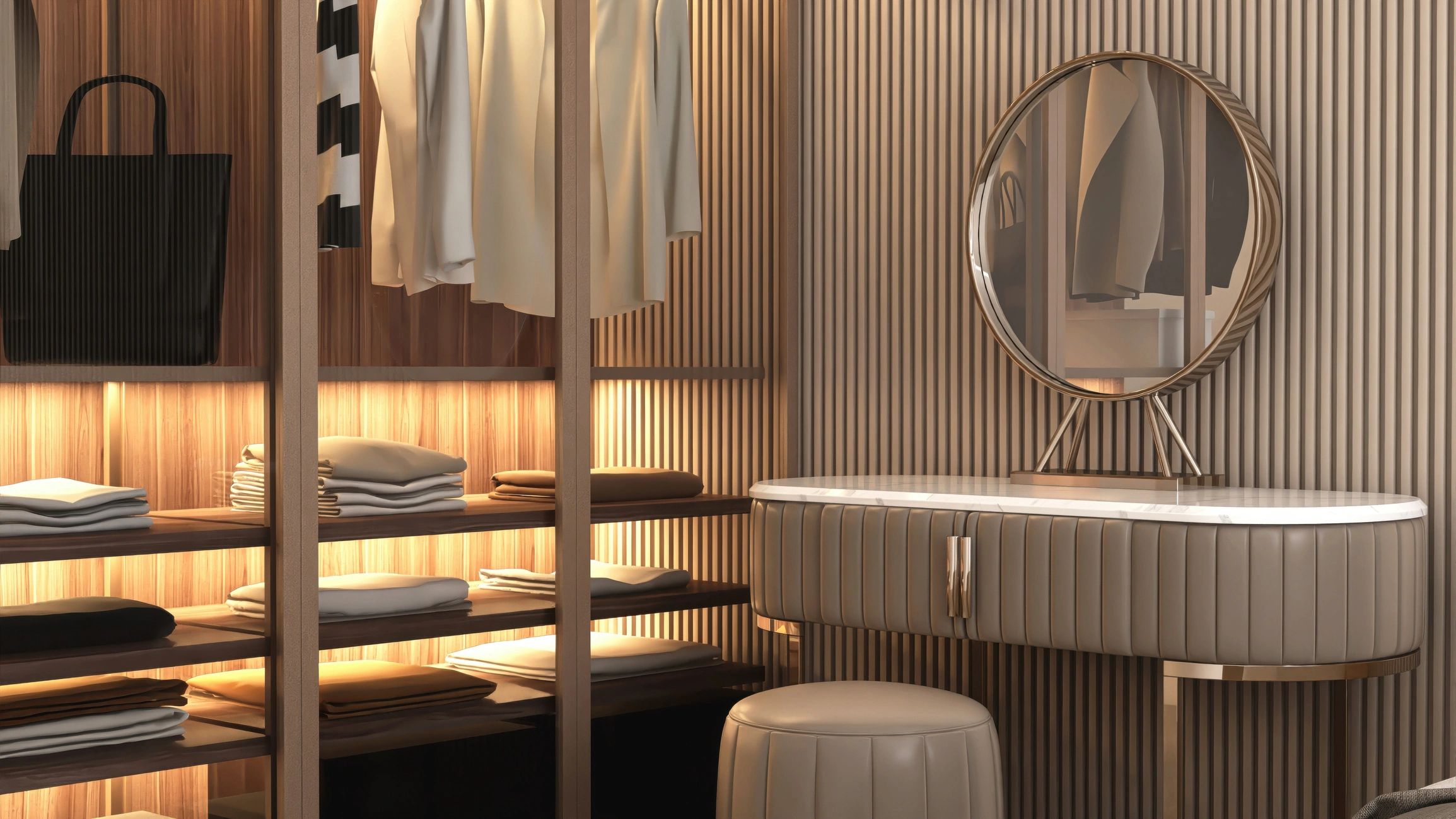 Luxury custom closet interior with refined finishes